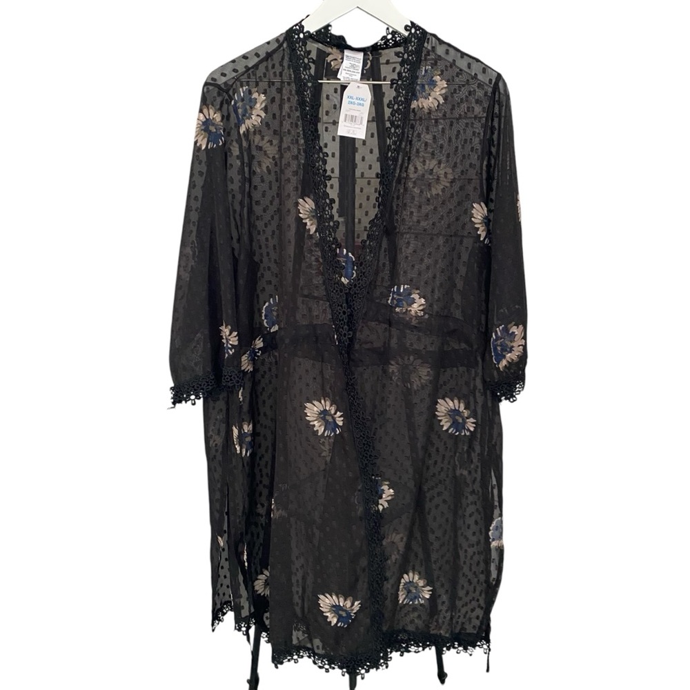 NWT Time and Tru Women's Dark Floral Sheer Printed Duster Kimono Size XXL